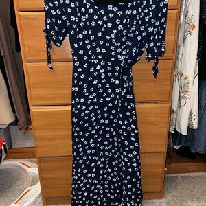 Seraphine Blue and White Wrap Tie Front Dress